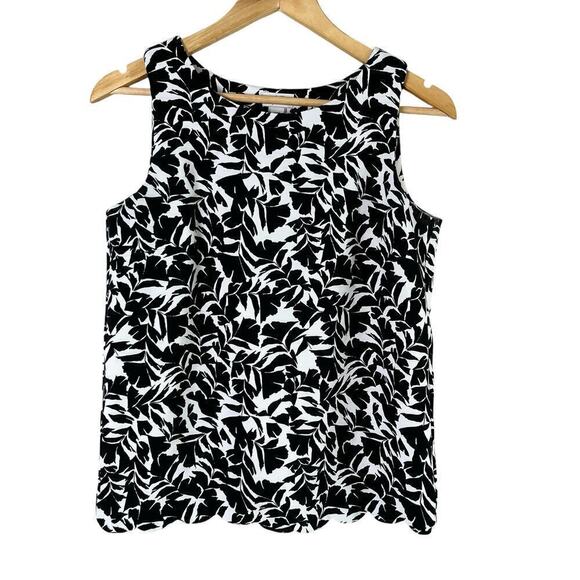 J.Crew Printed Scalloped-Hem Sleeveless Top with Overlapped Back Black White XXS - Picture 2 of 10